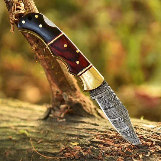 Handmade Pocket Knife Gift – Black & Red Wood, EDC Tool