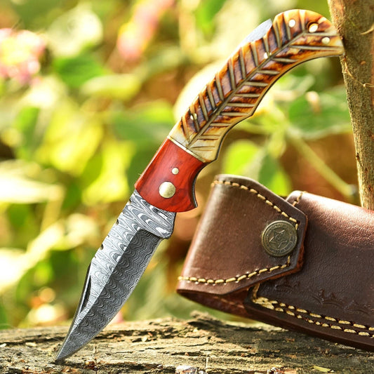 Best Groomsman Gift Handmade Damascus Steel Folding Knife