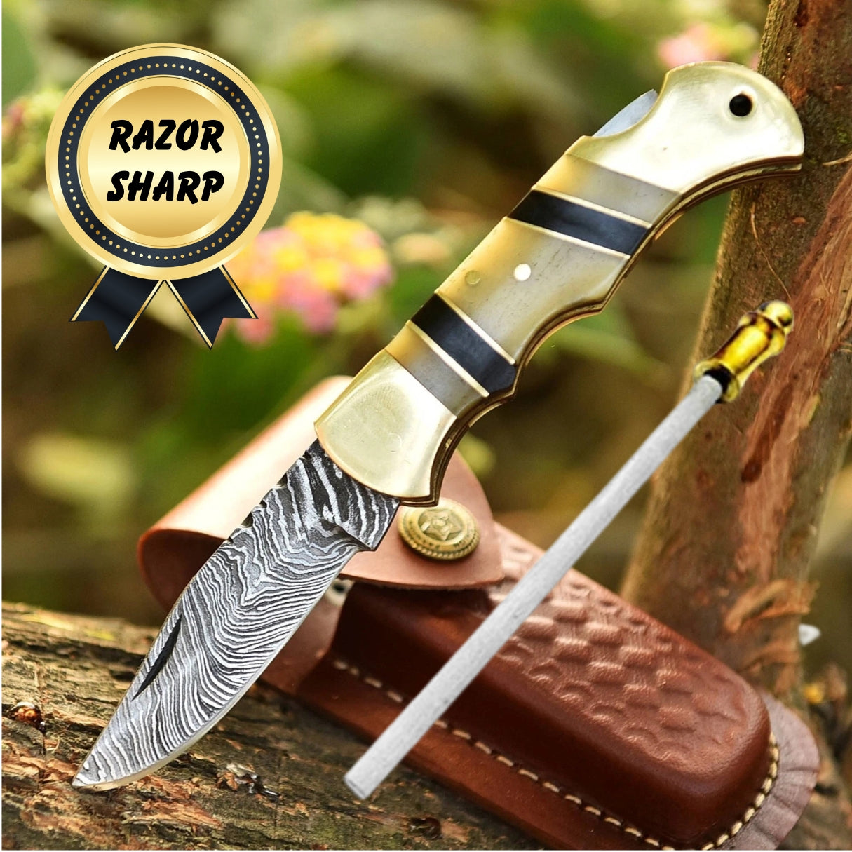 Handmade Pocket Knife Gift – Bone & Wood, Camping Tool