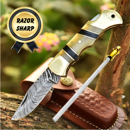Handmade Pocket Knife Gift – Bone & Wood, Camping Tool