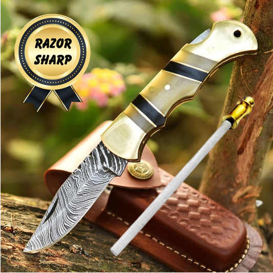 Handmade Pocket Knife Gift – Bone & Wood, Camping Tool