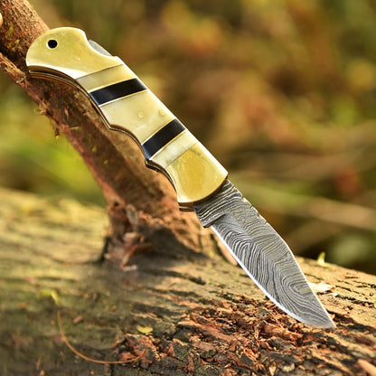 Handmade Pocket Knife Gift – Bone & Wood, Camping Tool