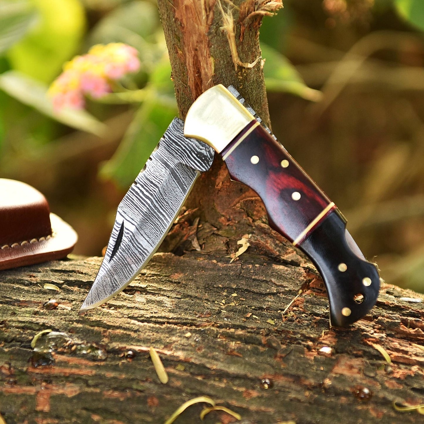 Handmade Pocket Knife Gift – Black & Red Wood, EDC Tool