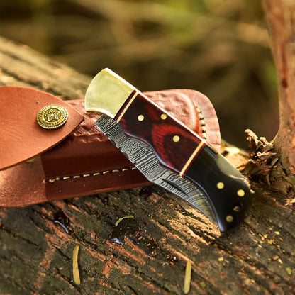 Handmade Pocket Knife Gift – Black & Red Wood, EDC Tool