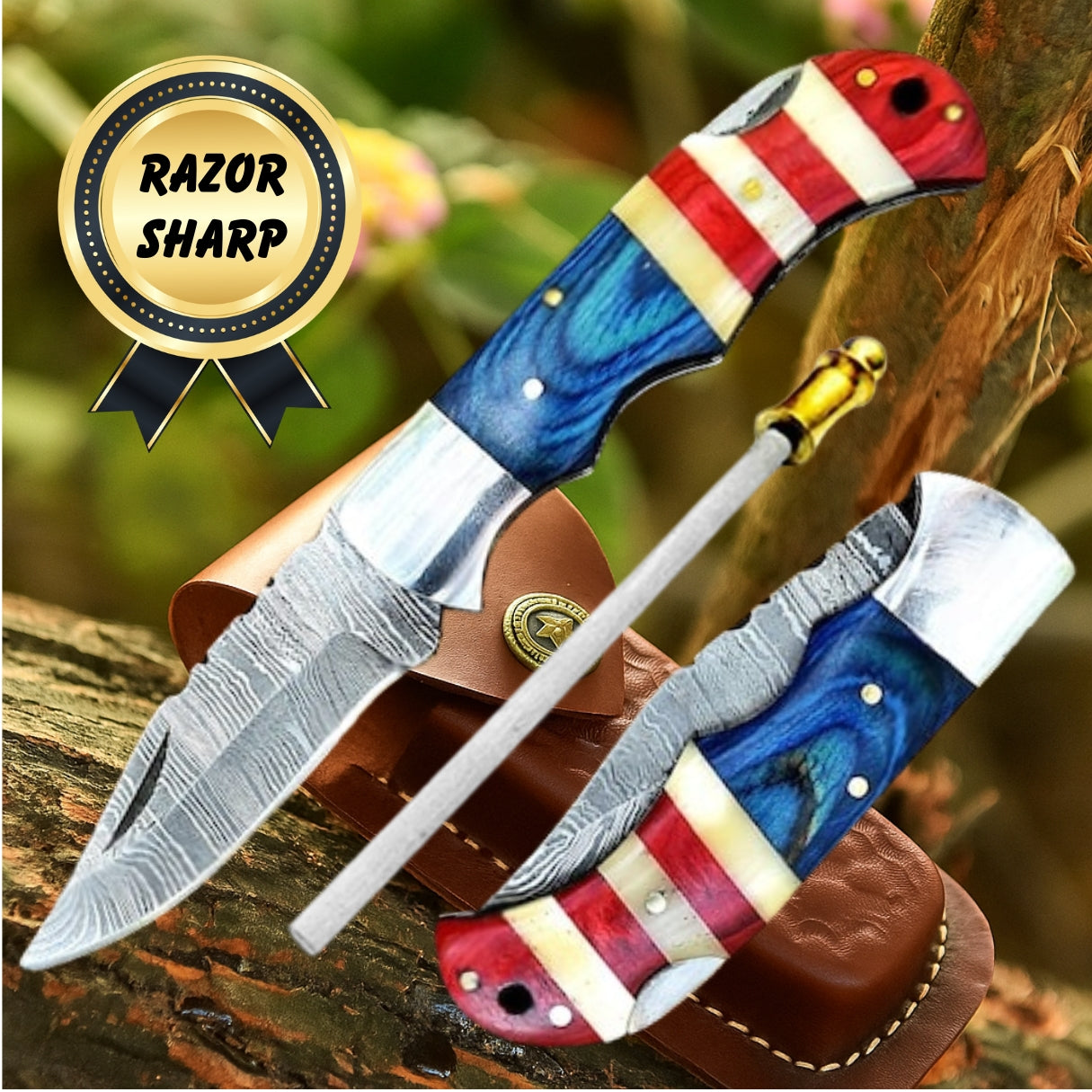 Patriot USA Theme Handmade Pocket Knife Folding Gift