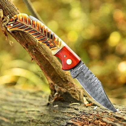 Best Groomsman Gift Handmade Damascus Steel Folding Knife