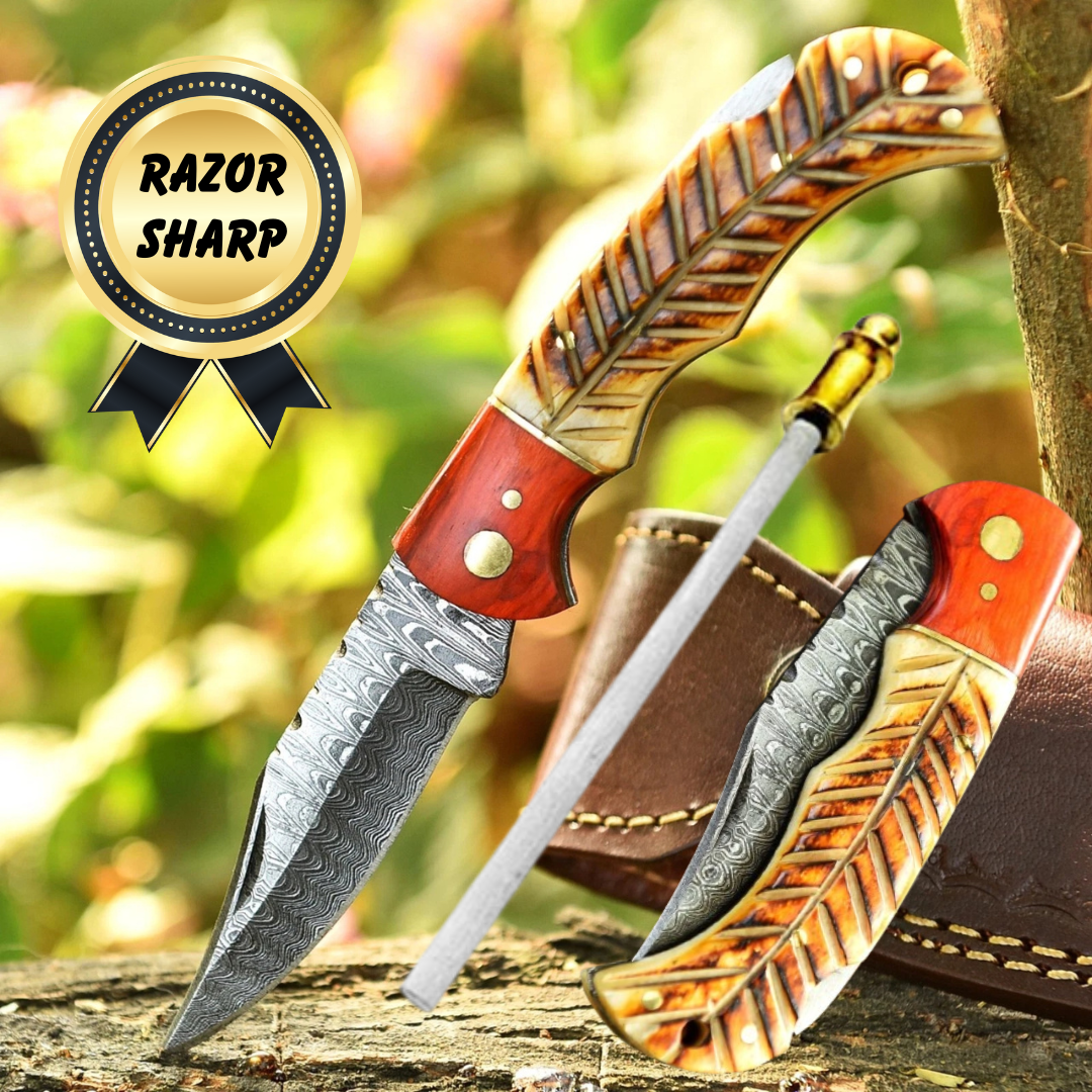 Best Groomsman Gift Handmade Damascus Steel Folding Knife