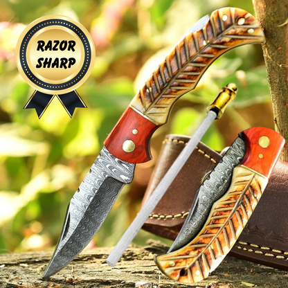 Best Groomsman Gift Handmade Damascus Steel Folding Knife