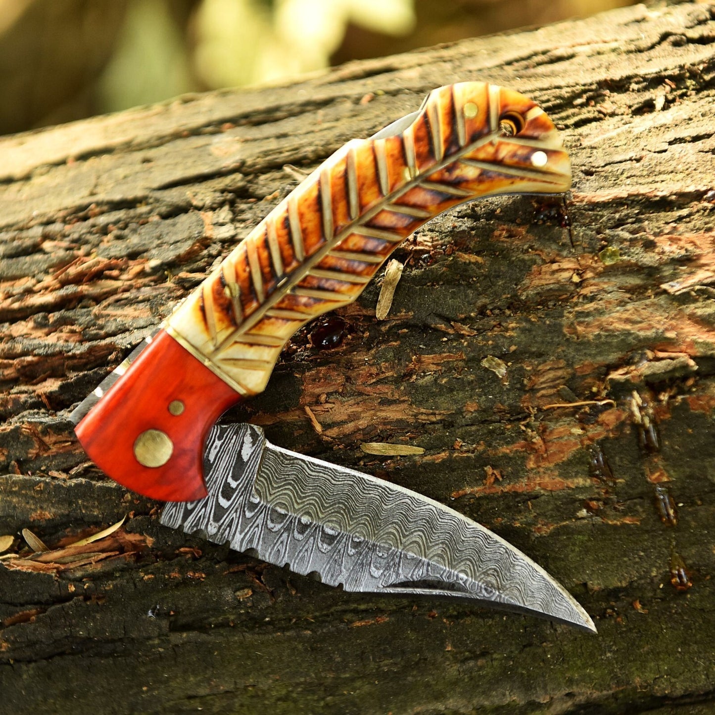 Best Groomsman Gift Handmade Damascus Steel Folding Knife