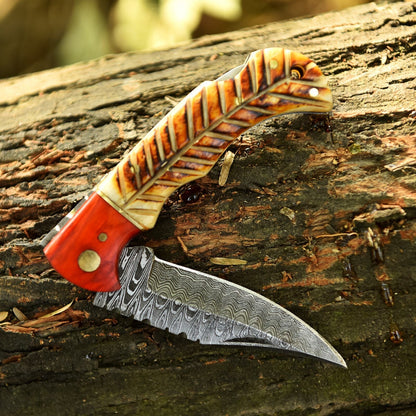 Best Groomsman Gift Handmade Damascus Steel Folding Knife