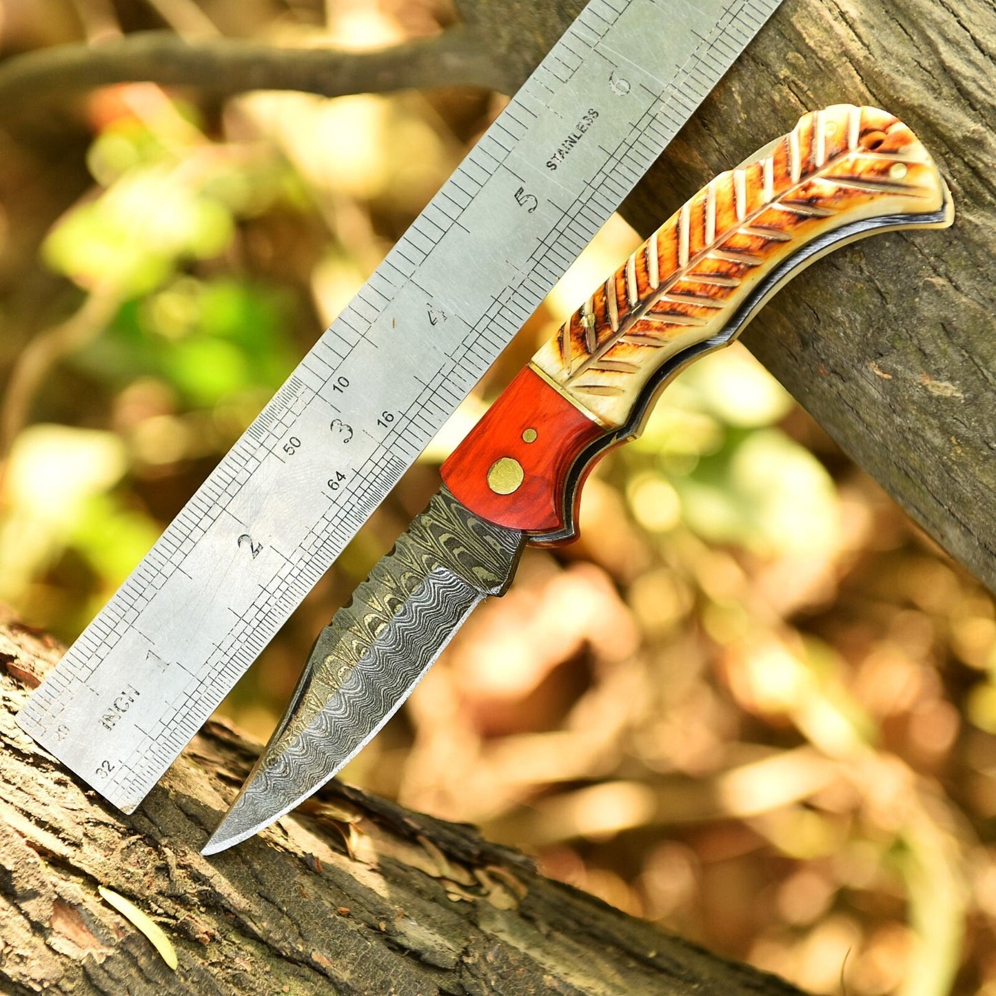 Best Groomsman Gift Handmade Damascus Steel Folding Knife