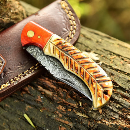 Best Groomsman Gift Handmade Damascus Steel Folding Knife