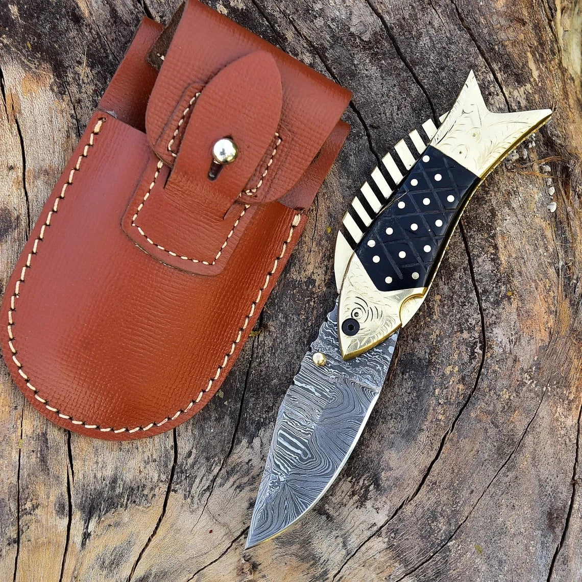 Damascus Steel Pocket Folding Knife