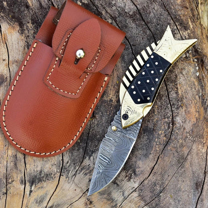 Damascus Steel Pocket Folding Knife