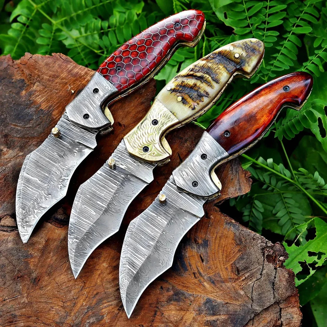 Damascus Steel Pocket Knife In Three Variations (Copy)