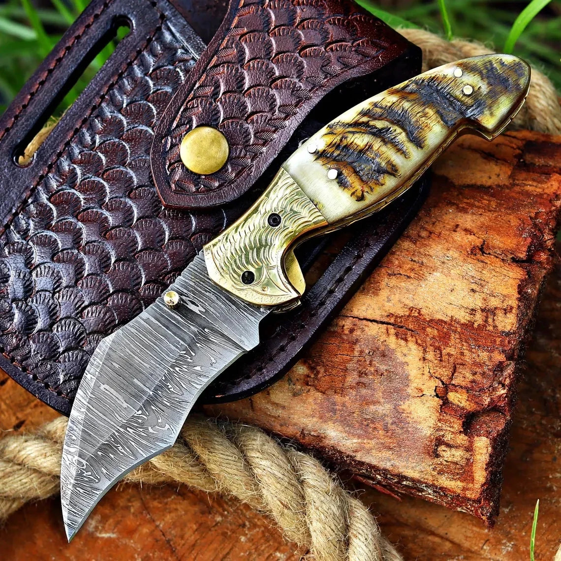 Damascus Steel Pocket Knife In Three Variations