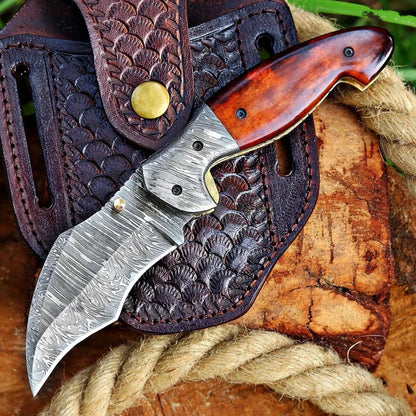 Damascus Steel Pocket Knife In Three Variations