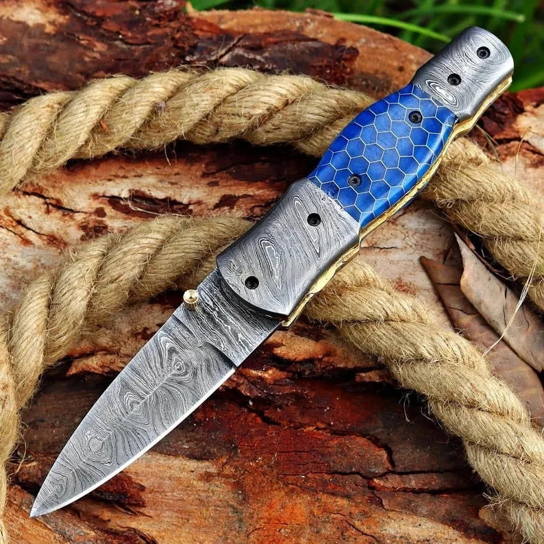 Damascus Steel Pocket Knife In Three Variations (Copy)