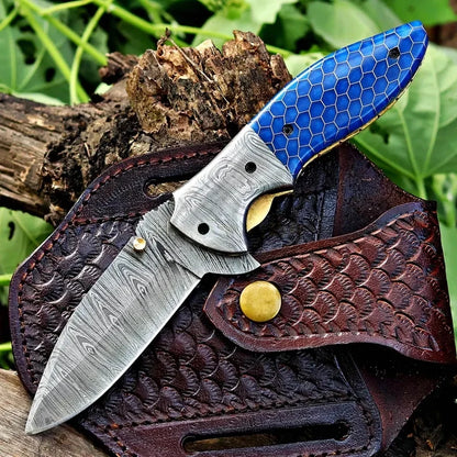 Damascus Steel Pocket Knife In Three Variations